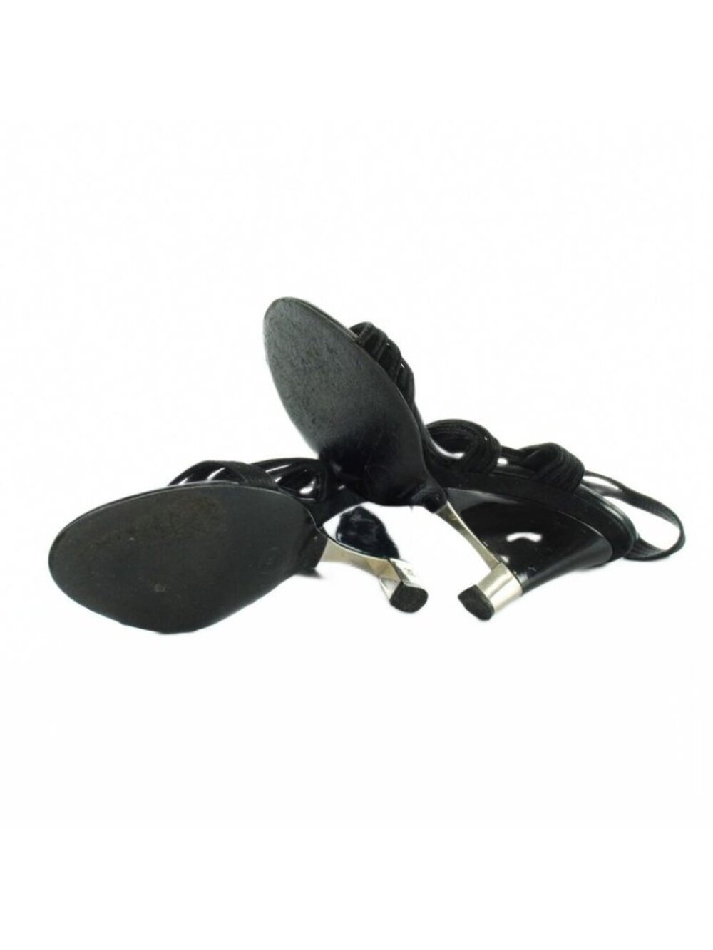 Chanel Sandals Wedge Sole Leather Ankle Strap Logo 38.5 Black - Picture 6 of 7